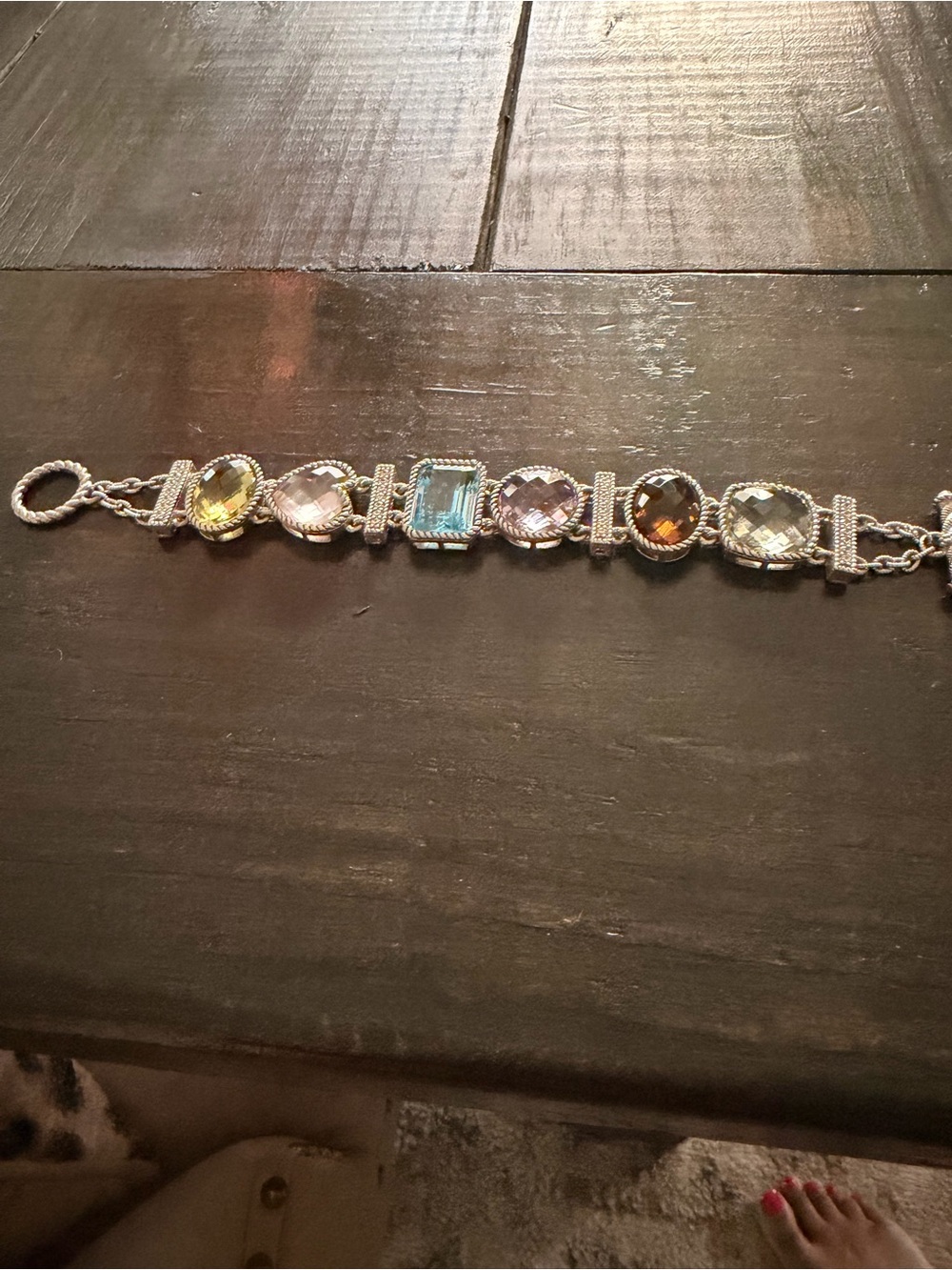 Judith Ripka Multi-Gemstone Bracelet in Yellow, Pink, Blue, Brown and Green - Picture 5 of 9
